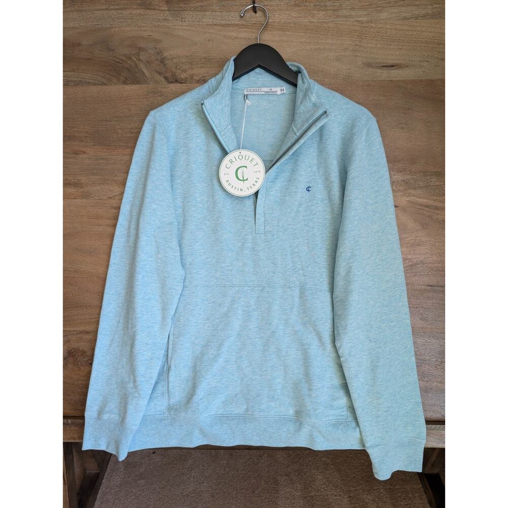 Criquet 1/4 Zip Pullover Mens Medium Heather Mint Fleece Weekender Stretch NWT
